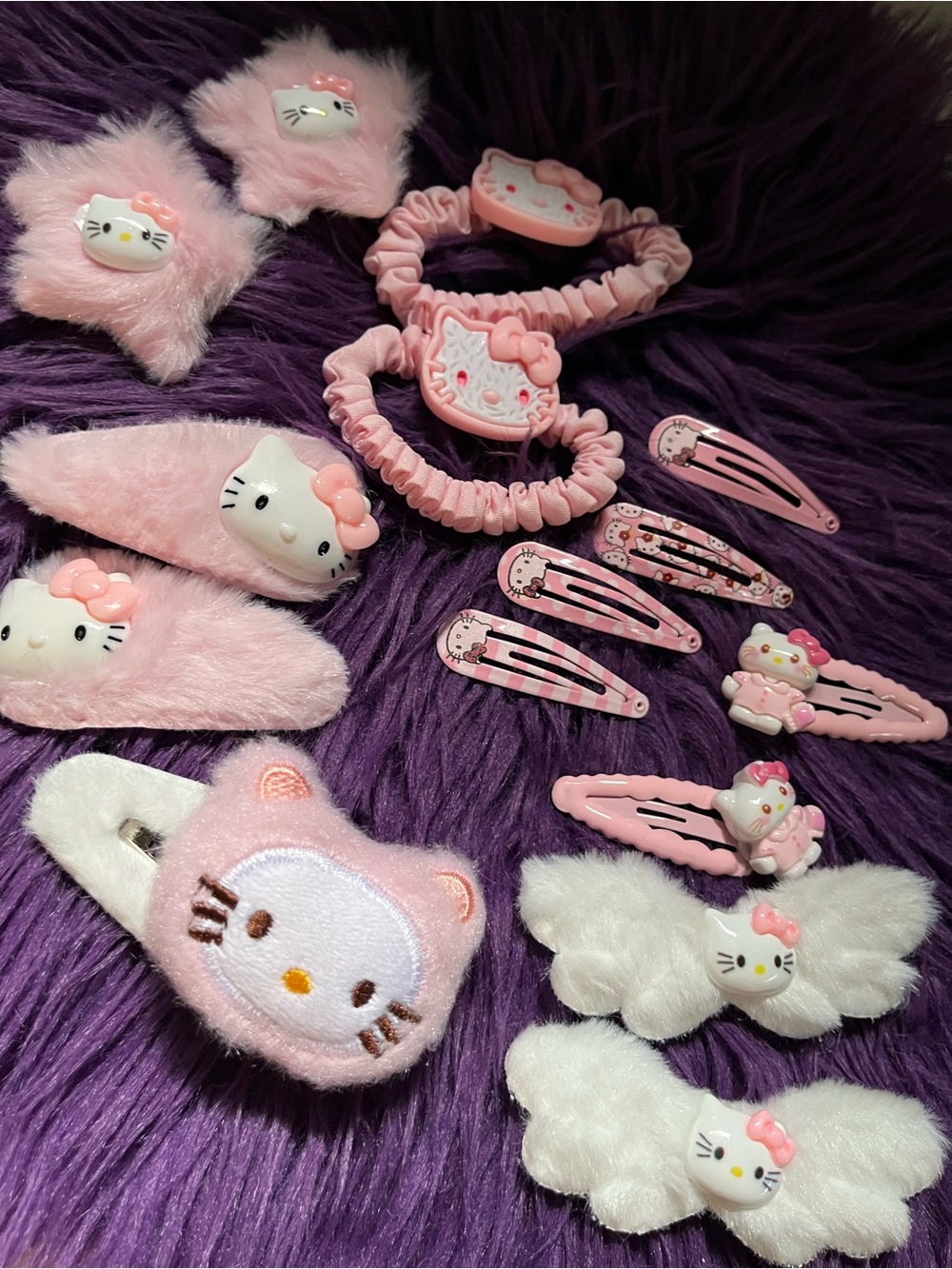 Hello Kitty Pink Plush Hair Clip and Accessory Set